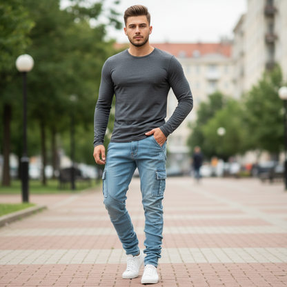 Pantaloni Cargo Uomo Slim Fit in Denim Elasticizzato