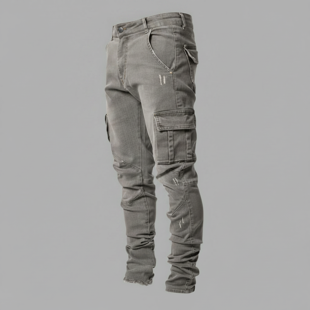 Pantaloni Cargo Uomo Slim Fit in Denim Elasticizzato