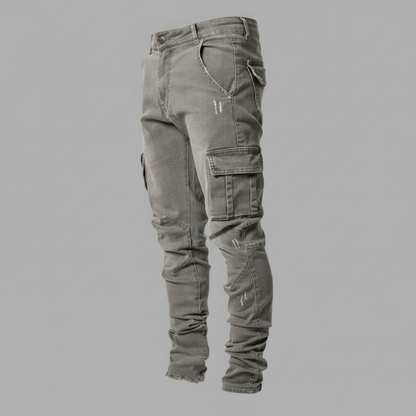 Pantaloni Cargo Uomo Slim Fit in Denim Elasticizzato