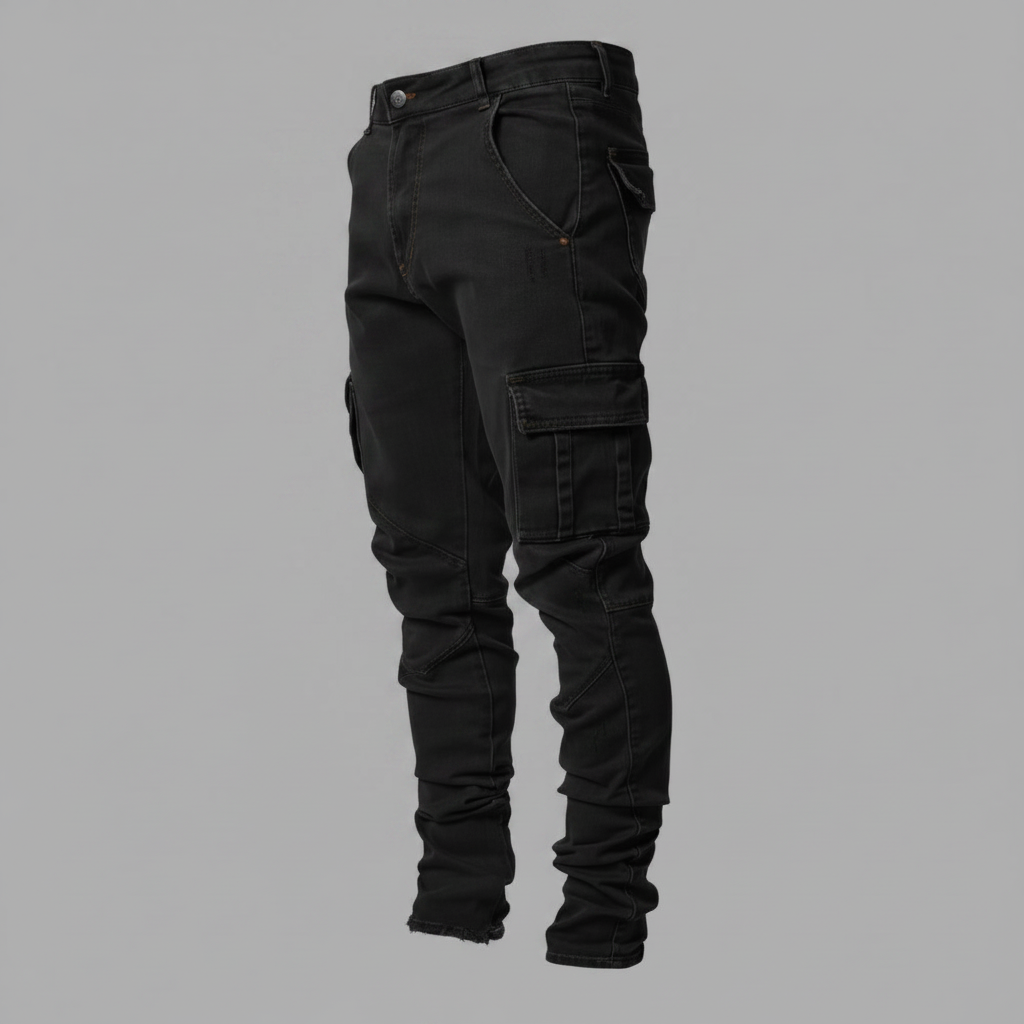 Pantaloni Cargo Uomo Slim Fit in Denim Elasticizzato