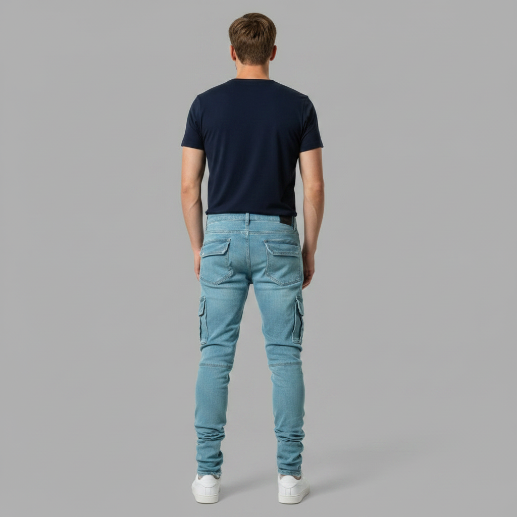 Pantaloni Cargo Uomo Slim Fit in Denim Elasticizzato