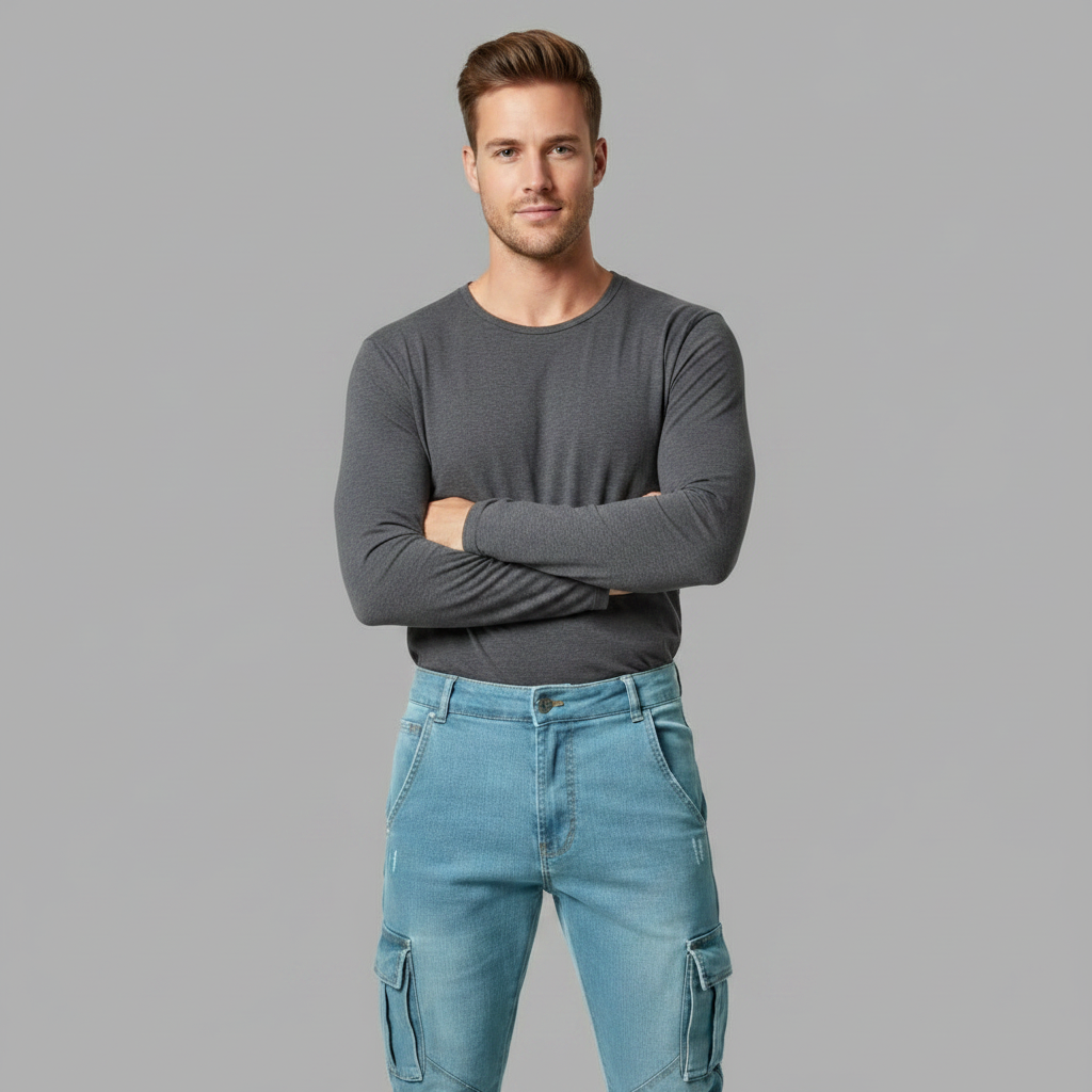 Pantaloni Cargo Uomo Slim Fit in Denim Elasticizzato