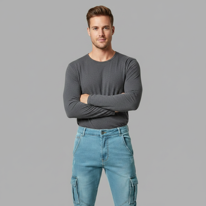 Pantaloni Cargo Uomo Slim Fit in Denim Elasticizzato
