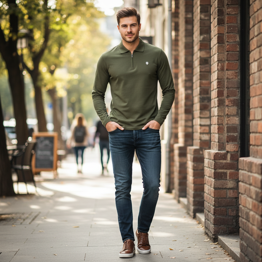Polo Manica Lunga Uomo con Mezza Zip | Maglia Casual Elegante