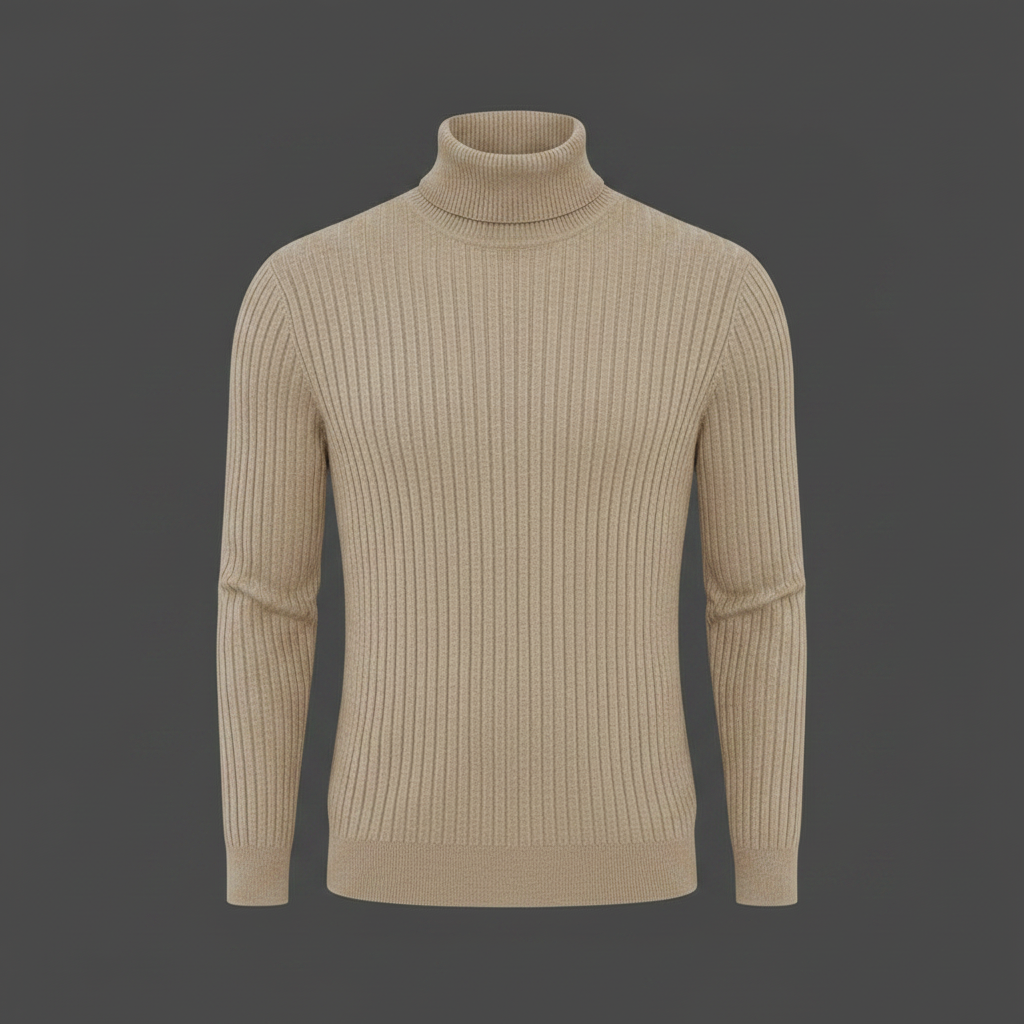 Maglione Dolcevita Uomo a Coste Slim Fit Autunno Inverno