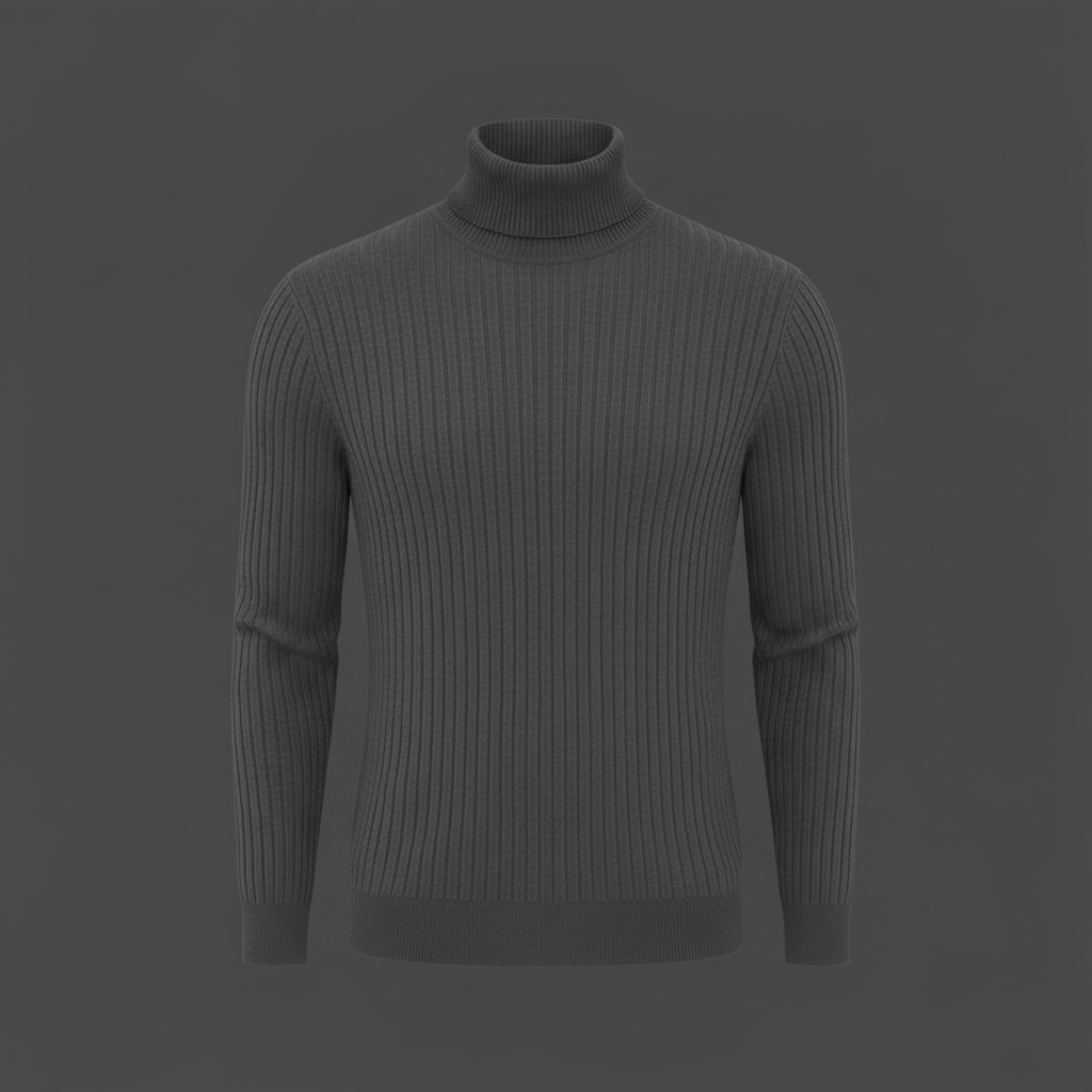 Maglione Dolcevita Uomo a Coste Slim Fit Autunno Inverno