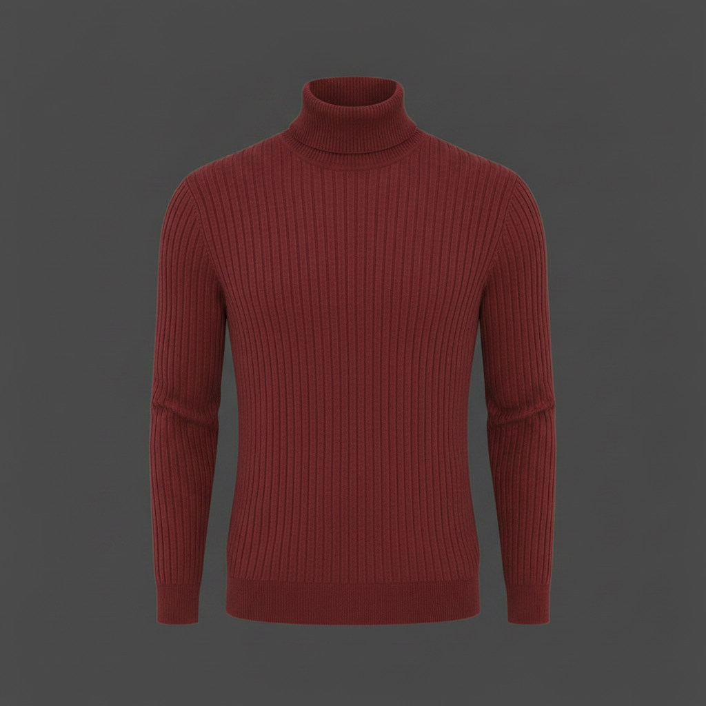 Maglione Dolcevita Uomo a Coste Slim Fit Autunno Inverno