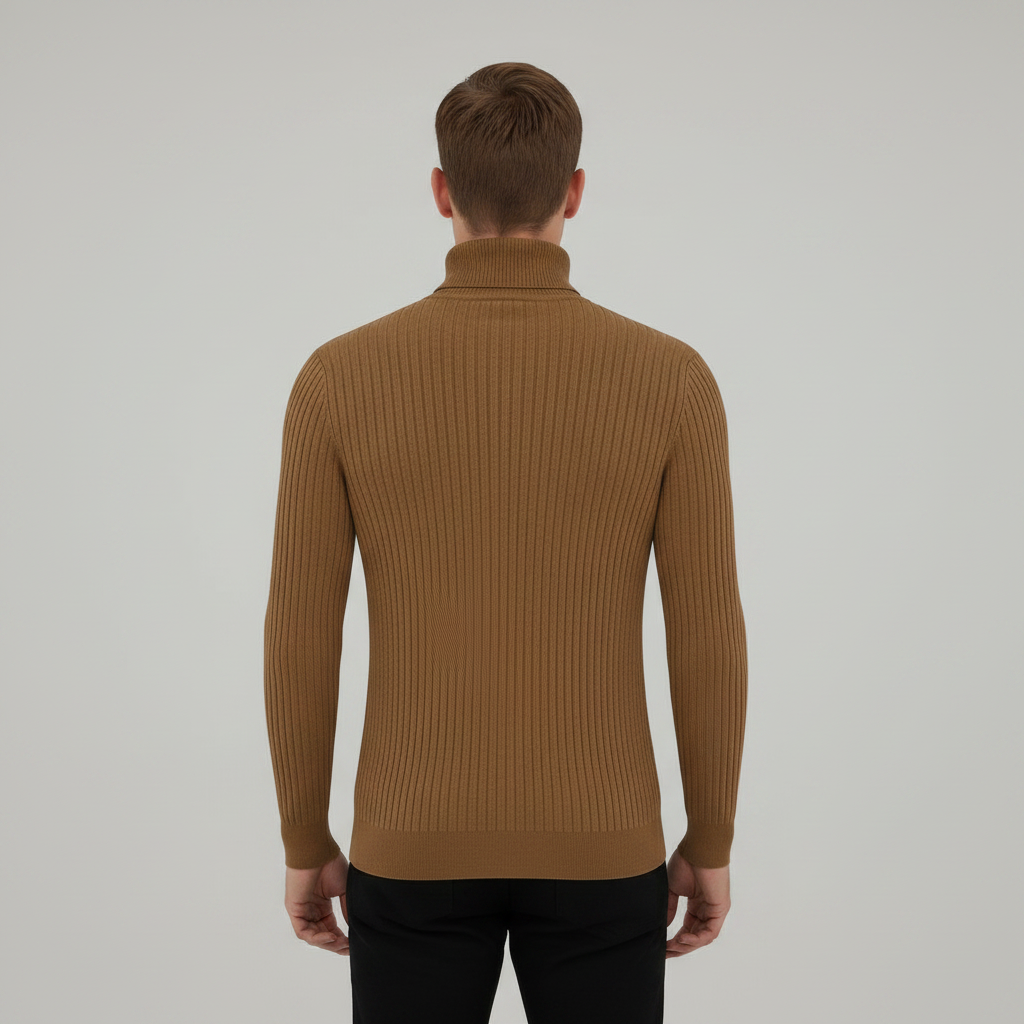 Maglione Dolcevita Uomo a Coste Slim Fit Autunno Inverno