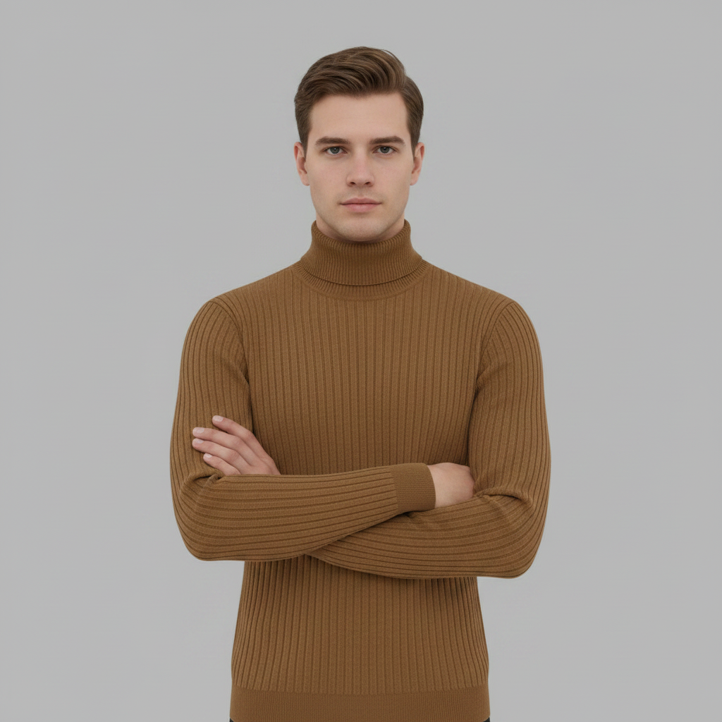 Maglione Dolcevita Uomo a Coste Slim Fit Autunno Inverno
